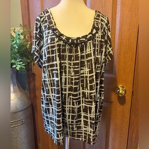 APT 9 Womans Plus Size 1X Brown & Mint Green Blouse EUC